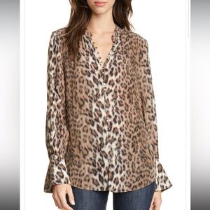 Joie Leopard Print Long Sleeve Blouse